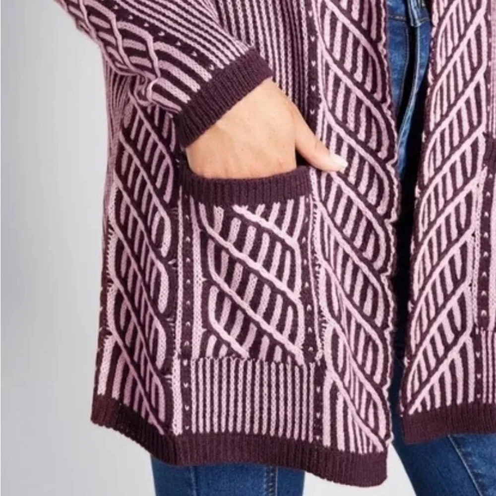 ModCloth Standout Burgundy Knit Open Front Cardigan Sweater Size Large